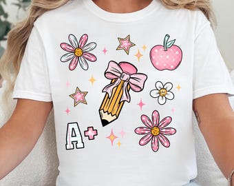 Pencil Bow PNG Pink Back To School Png Teacher Png Girly Preppy School Png First Day of School Png Coquette Teacher Png Pink Teacher Png