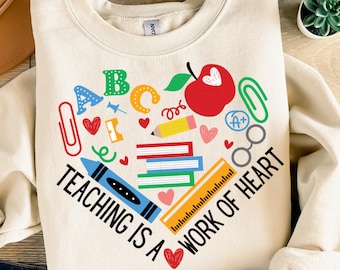 Teaching Is A Work Of Heart PNG School Sublimation Teacher PNG Valentines PNG Teacher Gift Png Teacher Appreciation Back To School Digital