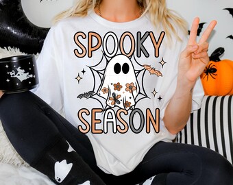 Spooky Ghost PNG Spooky Season Sublimation Design Halloween Shirt Design Ghost PNG Checkered Halloween PNG Ghost and Bats Png