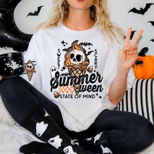 Summerween Shirt Spooky Summer T-Shirt Halloween Shirt Spooky Ice Cream Summerween Tops and Tees White