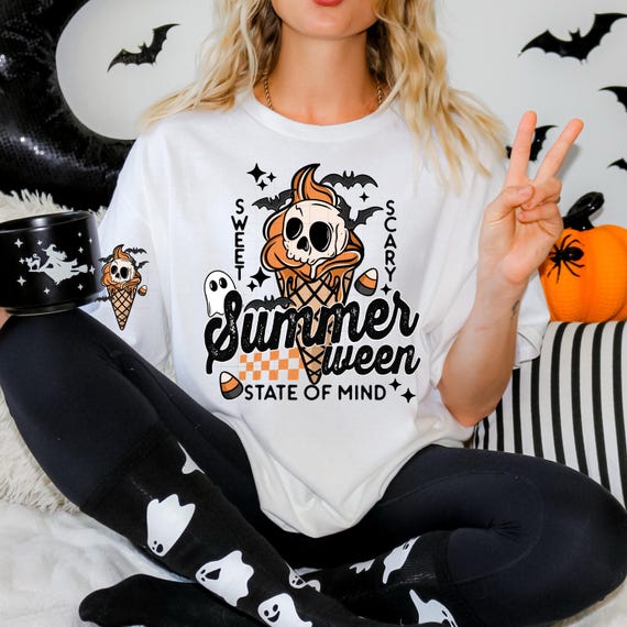 Summerween Shirt Spooky Summer T-Shirt Halloween Shirt Spooky Ice Cream Summerween Tops and Tees