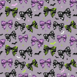 Spooky Bows Seamless File Coquette Halloween Seamless Pattern Ghost Bats Bows Fabric Pattern Halloween Bows Seamless PNG Ghost Bow Bat Bow