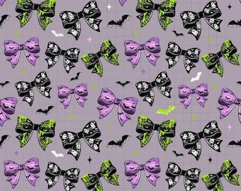 Spooky Bows Seamless File Coquette Halloween Seamless Pattern Ghost Bats Bows Fabric Pattern Halloween Bows Seamless PNG Ghost Bow Bat Bow