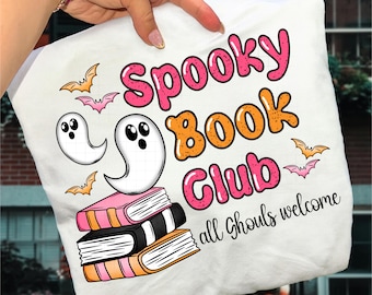 Spooky Book Club Png Halloween Books and Ghosts Shirt Design Haunted Book Club Png Ghost Reading Png Halloween Books Sublimation Design