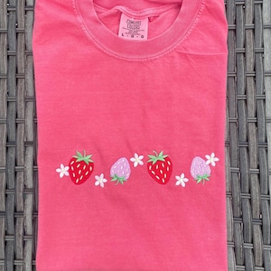 Strawberries Embroidered T Shirt Comfort Colors Tee Embroidered Summer Shirts Cute Comfy Tees For Women Gift Ideas Strawberry Season Shirt