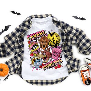 Cereal Monsters Shirt Vintage Halloween Sweatshirt Kids Halloween Shirt Spooky Season Halloween Tops and Tees Monsters Shirt image 2