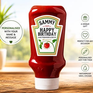 Personalized Ketchup Bottle Label, Custom Sauce Sticker, Funny Gift for Food Lovers, BBQ Party Favor, Kitchen Decor, Unique Condiment Label
