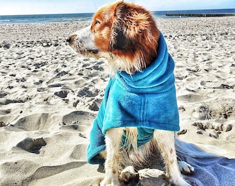 Dog bathrobe for after the walk, lake, sea, dog pool variable custom-made on the belly adjustable with Velcro on the back