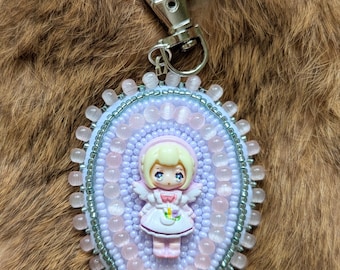 Pink and Lavender Anime Girl Beaded Keychain