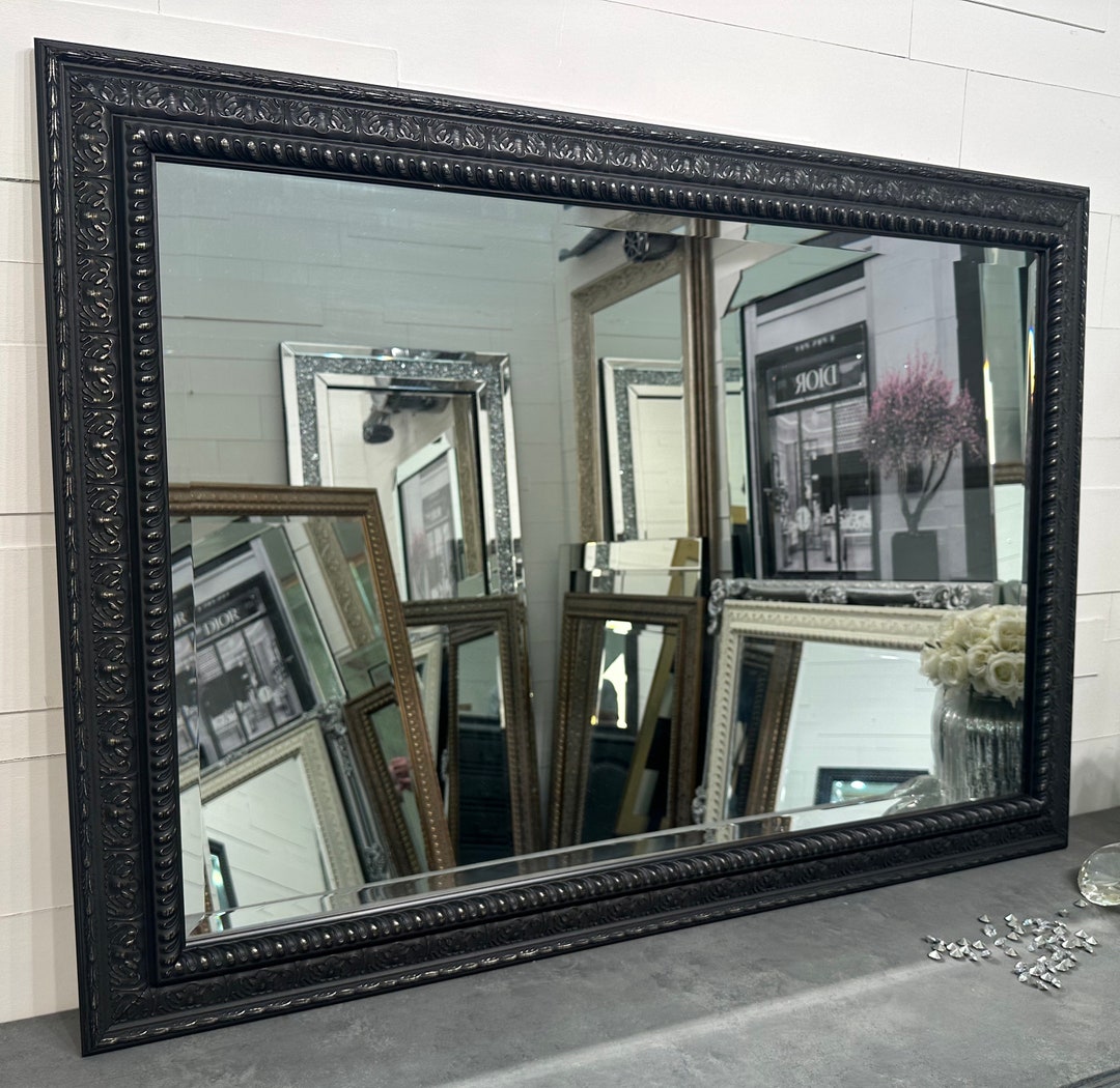 LG Distressed Black Mirror Shabby Chic Ornate Decorative