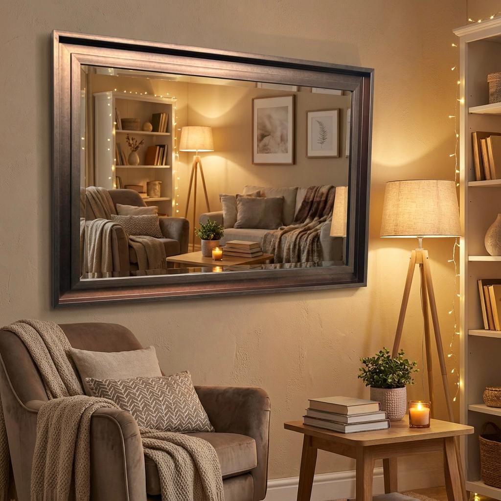 Large Bronze Mirror Contemporary Design Stepped Frame HOCKNEY