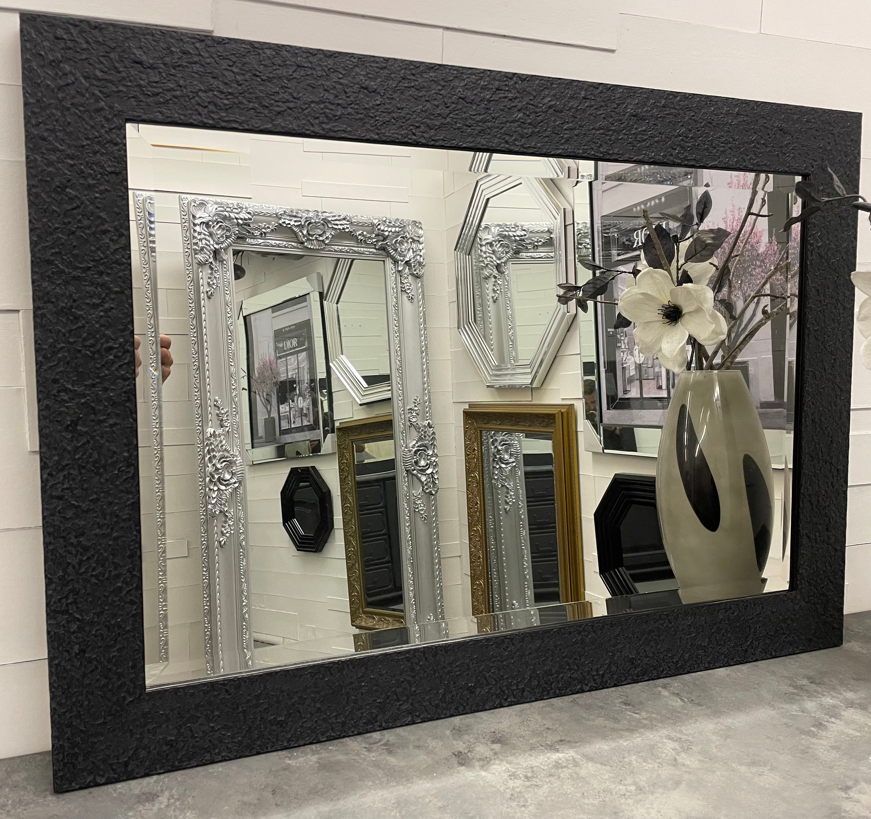 AAZZKANG Espejos grandes para pared, color negro, 30 x 22 pulgadas, estilo  puerta de granero rectangular, espejo con marco de madera, espejo