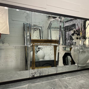 Contemporary Antique Distressed Glass Window Mirror simple Black Frame - 123cm x 63cm - Fabulous Mirrors