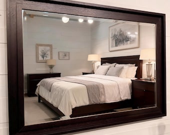 Large Dark Wood Solid Wood Mirror Contemporary design Stepped frame HOCKNEY WOOD Mirror - Choice of Size - Premium Quality - Free P&P