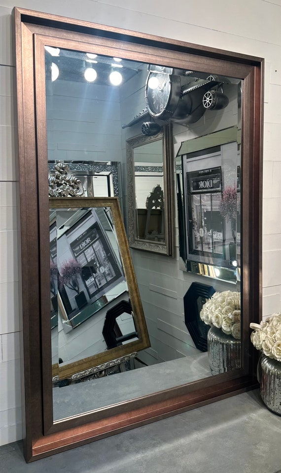 Large Bronze Mirror Contemporary Design Stepped Frame HOCKNEY