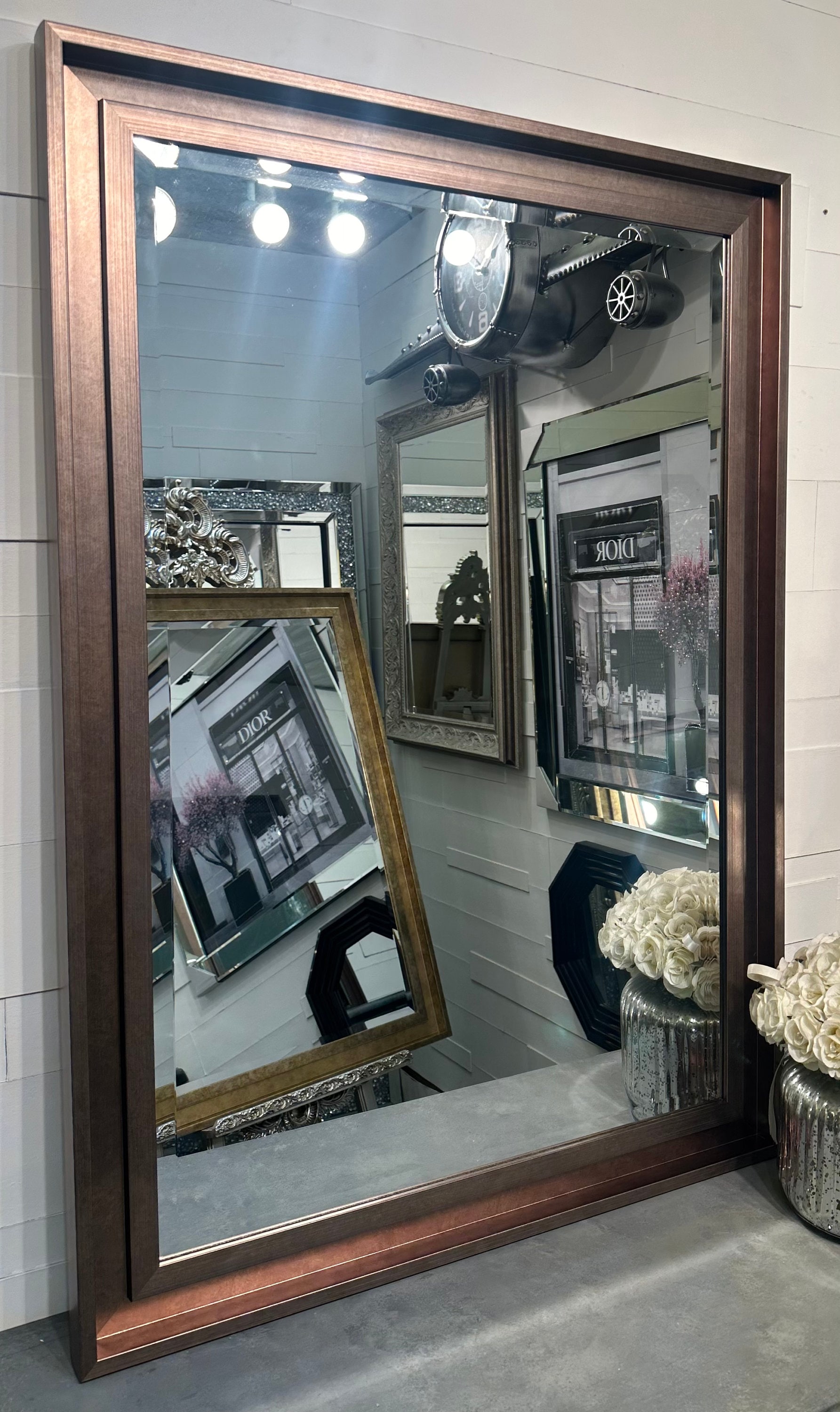 Large Bronze Mirror Contemporary Design Stepped Frame HOCKNEY