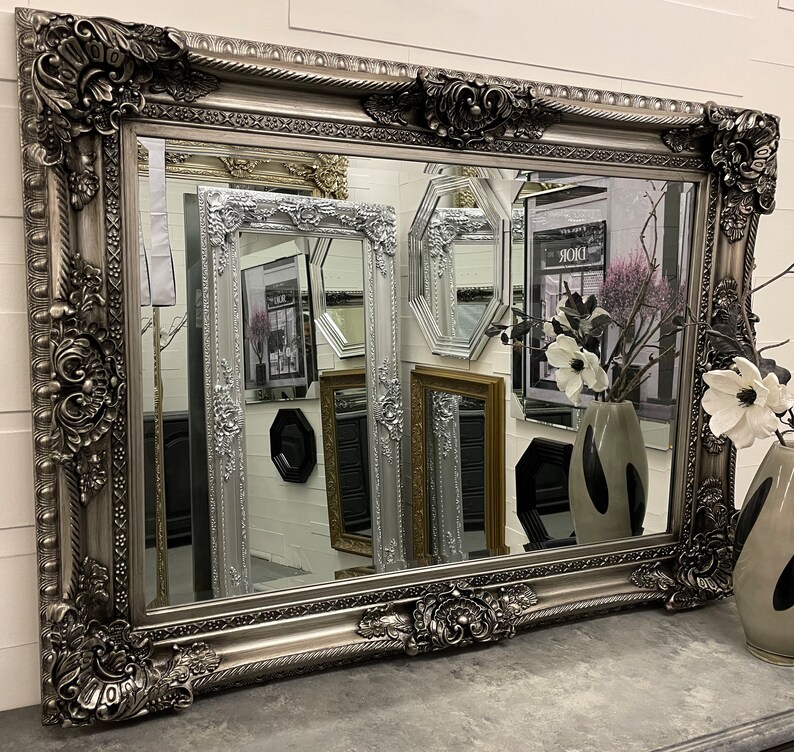 LG Antique Silver Wall Mirror Ornate Baroque Decorative 120cm X 90cm ...