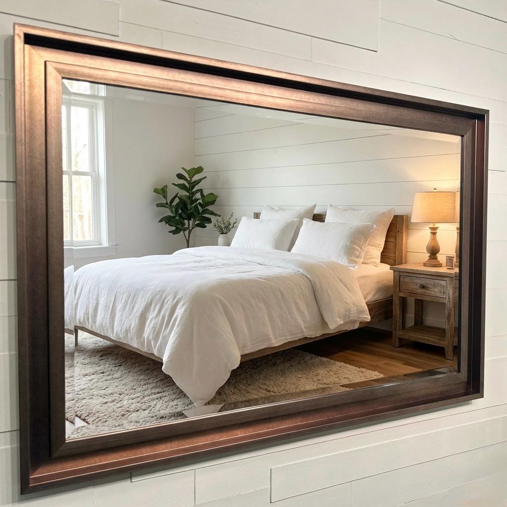 Large Bronze Mirror Contemporary Design Stepped Frame HOCKNEY