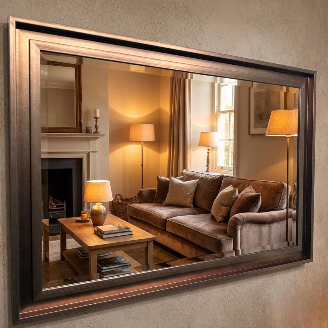 Large Bronze Mirror Contemporary Design Stepped Frame HOCKNEY