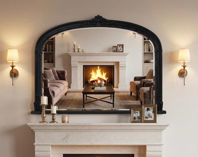 Antique Silver Large arch top over mantle Ornate Mirror - WINDSOR - Choice of frame Colour zdjęcie 7