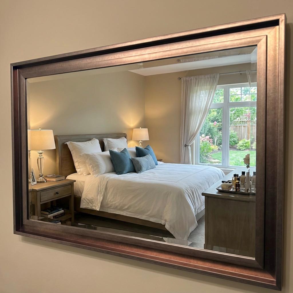 Large Bronze Mirror Contemporary Design Stepped Frame HOCKNEY