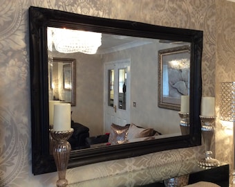 Black Shabby Chic Ornate Decorative Wall Mirror Swept Frame - 42"x30" 107cmx76cm - Choice of Frame Colour