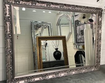 Large Antique Silver French Framed Decorative Rococo Ornate Framed OPERA Wall Mirror - Choice of Size - Premium Quality Free P&P