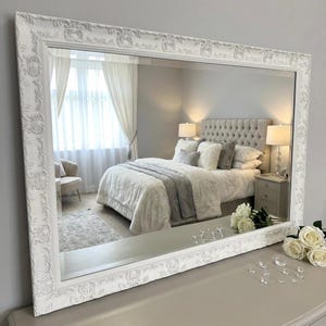 Large White Matt French Framed Decorative Rococo Ornate Framed OPERA Wall Mirror - Choice of Size - Premium Quality Free P&P