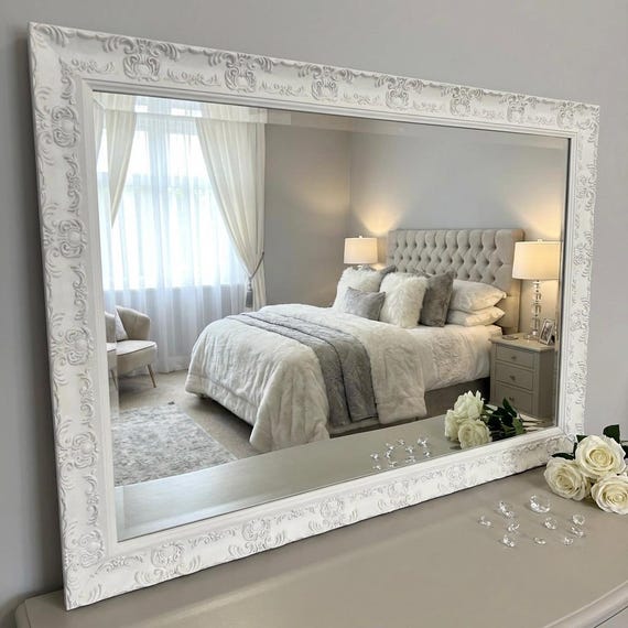 Large White Matt French Framed Decorative Rococo Ornate Framed