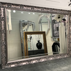 Large Pewter French Framed Decorative Rococo Ornate Framed OPERA Wall Mirror - Choice of Size - Premium Quality Free P&P