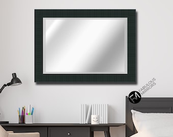 Large Black Brushed Mirror Crosshatch Elegant Framed Brooklyn Wall Mirror - Choice of Size - Premium Quality Free P&P