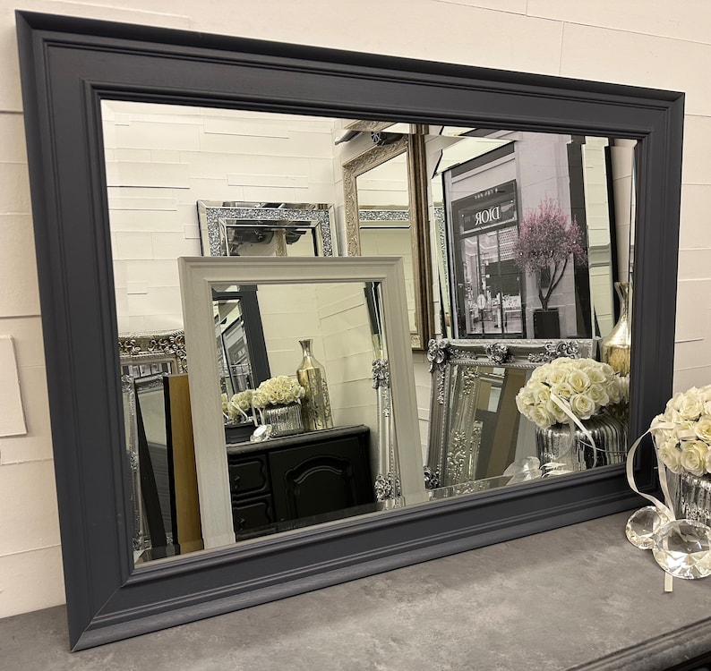 Dark Grey Solid Wood Mirror Contemporary Design - Casterbridge - Choose ...