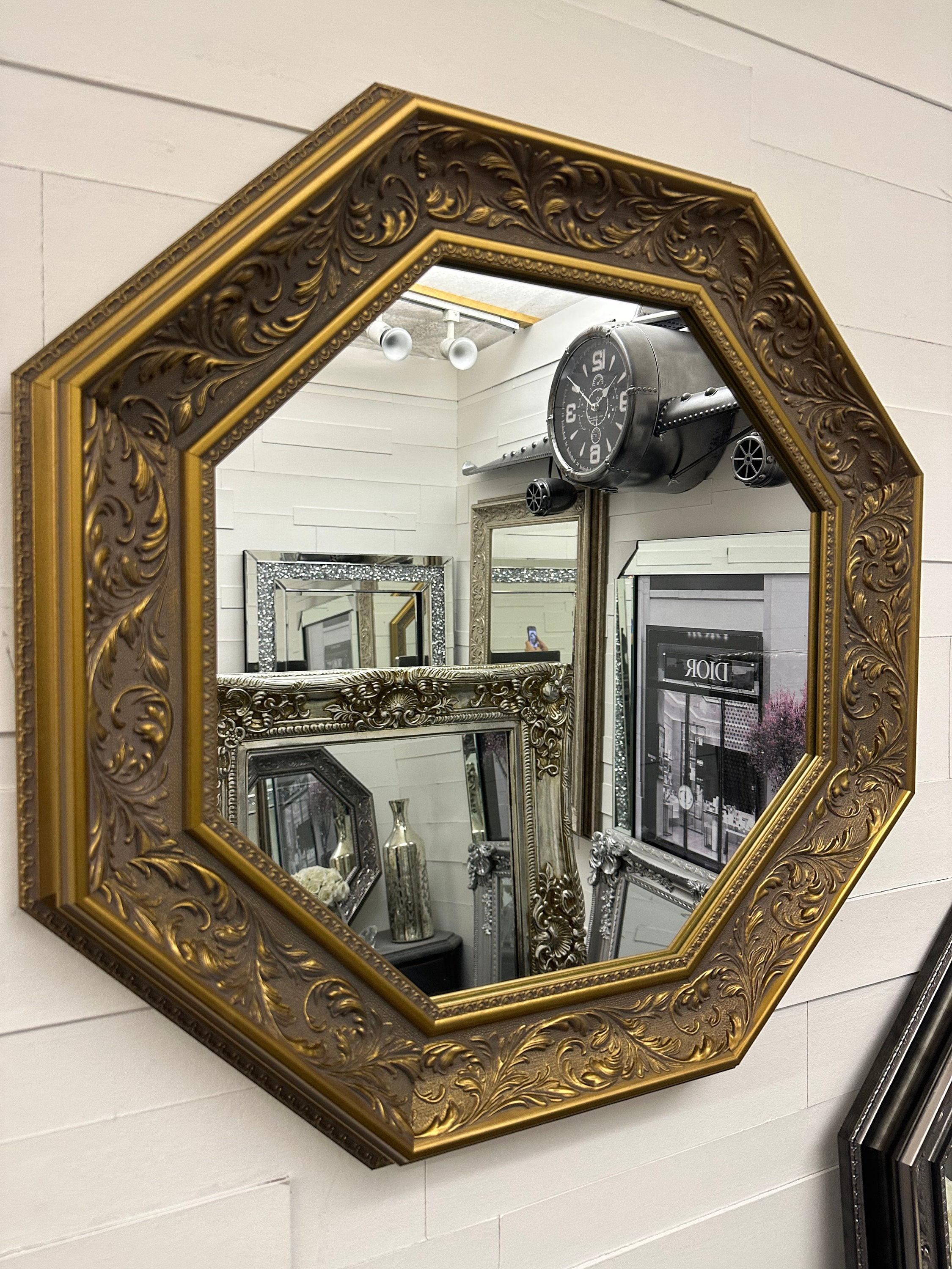 Fancy Octagonal Antique Octagon Mirror Antique Silver Frame 65cm X 65cm 25.5