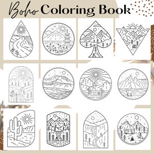 Minimalist Scenery Coloring Pages, Adults Printable Coloring Book, Boho Coloring Pages, Adult Coloring Book, Printable Minimalist Coloring