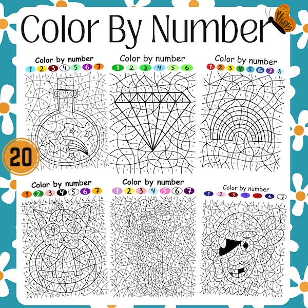 Color by Number|DIGITAL DOWNLOAD|Coloring Pages Printable, Girls & Boys, Fall Color By Number, Color by Numbers Coloring Pages, Fun activity