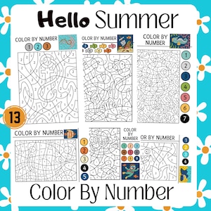 Color by Number Summer, Color by Number Coloring, Color by Number for Kids, Color by Number Printable, Printable Summer Coloring, summer kid