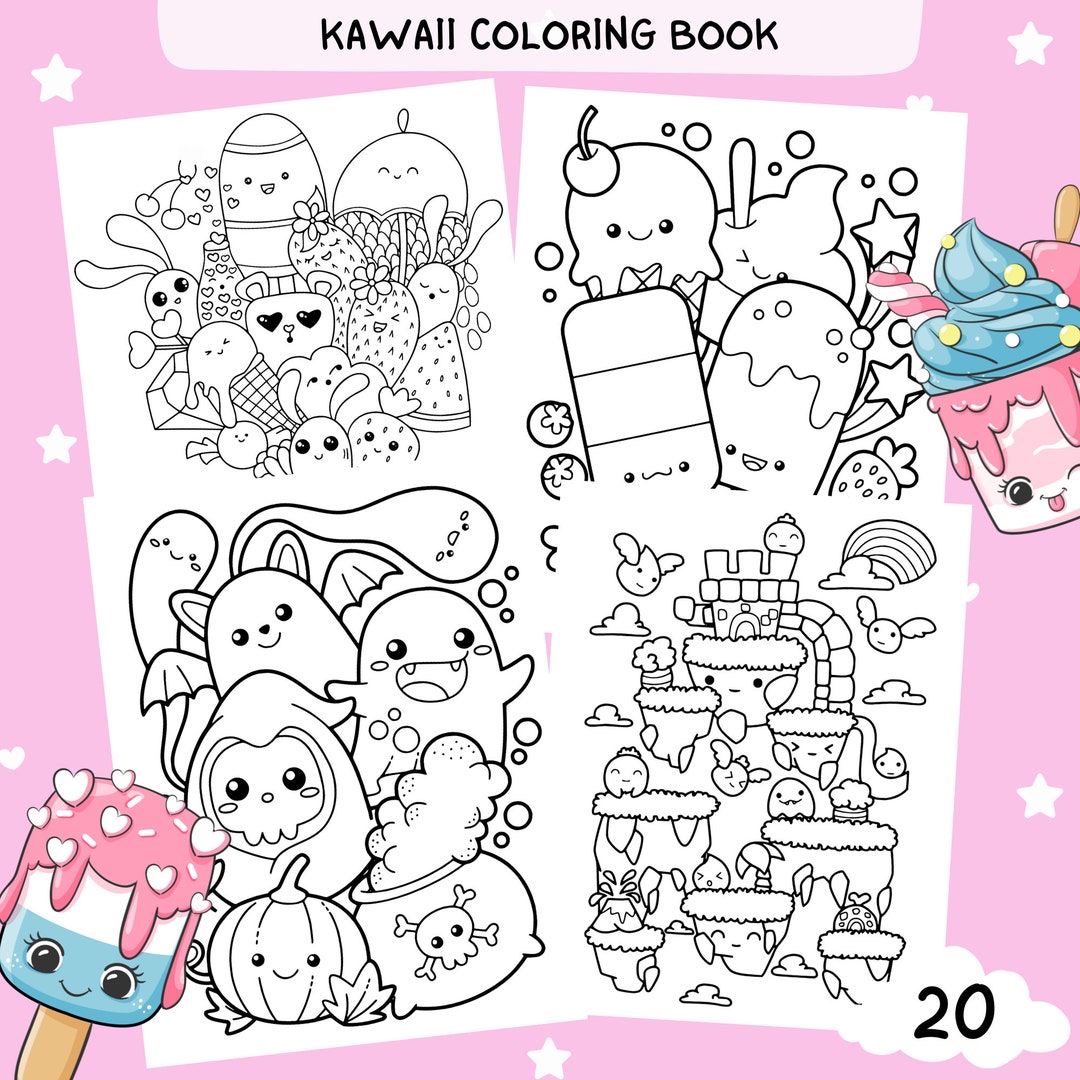 Kawaii Coloring Pages, Cute Coloring Pages, 20 Pages, PDF | Digital