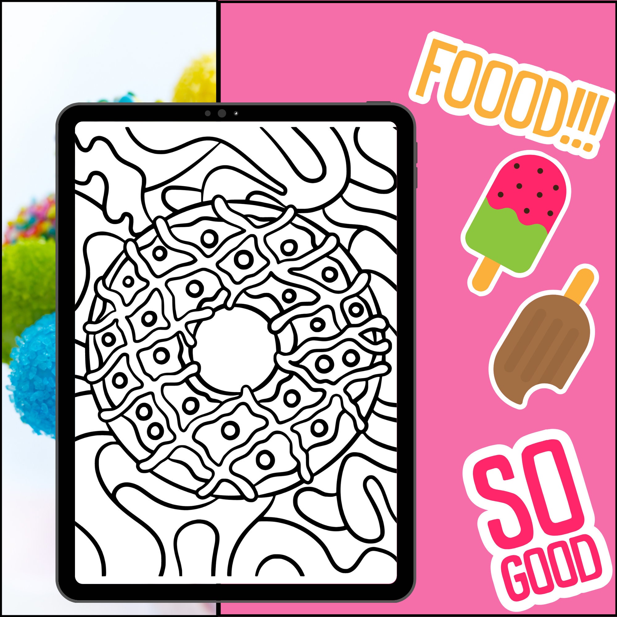 Sweet Food Coloring Pages :cute Cupcakes, Pancakes, Ice Cream, Donuts