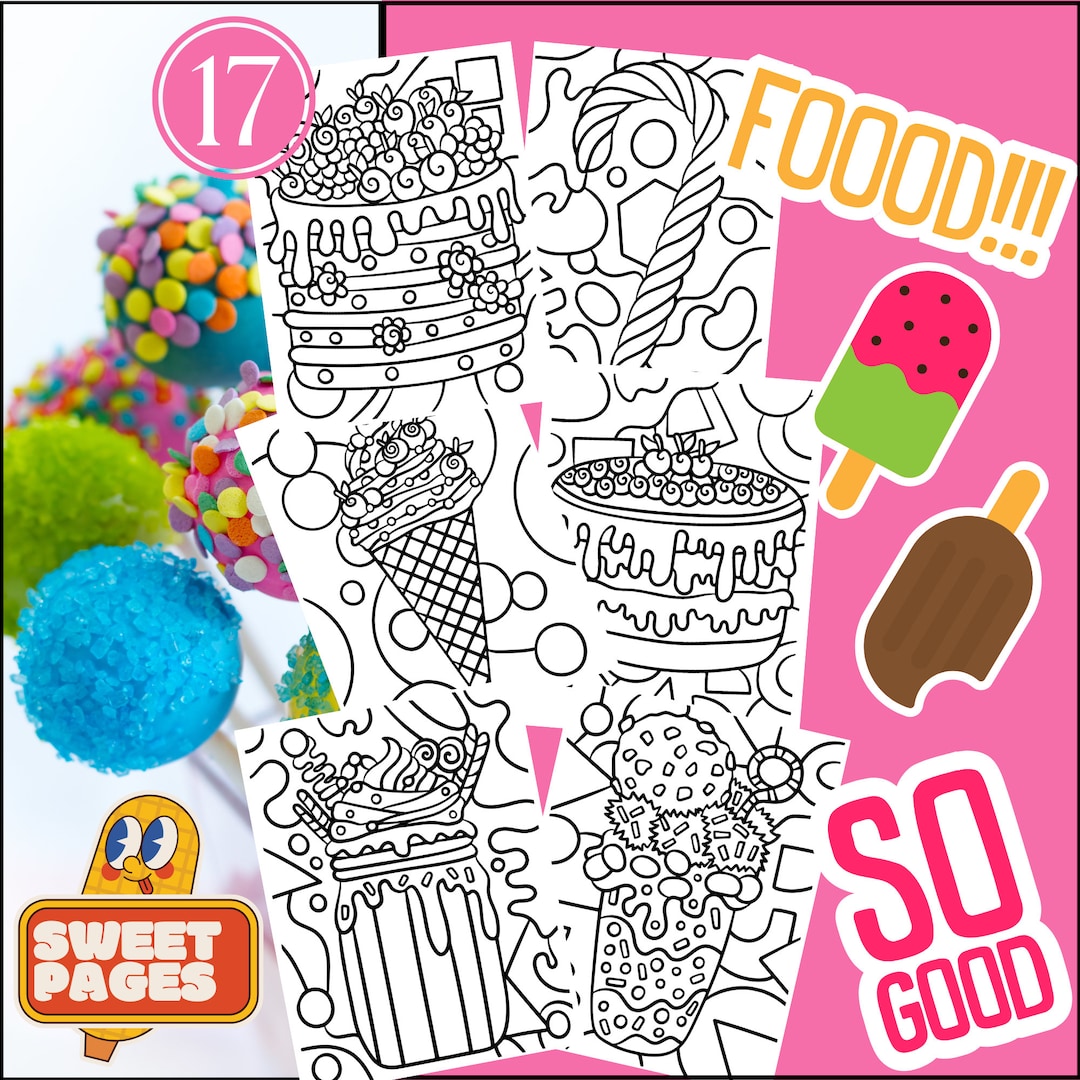 Sweet Food Coloring Pages :cute Cupcakes, Pancakes, Ice Cream, Donuts