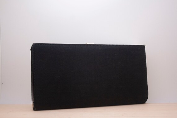 Black Snap Shut Evening Clutch with Silver Edgini… - image 2