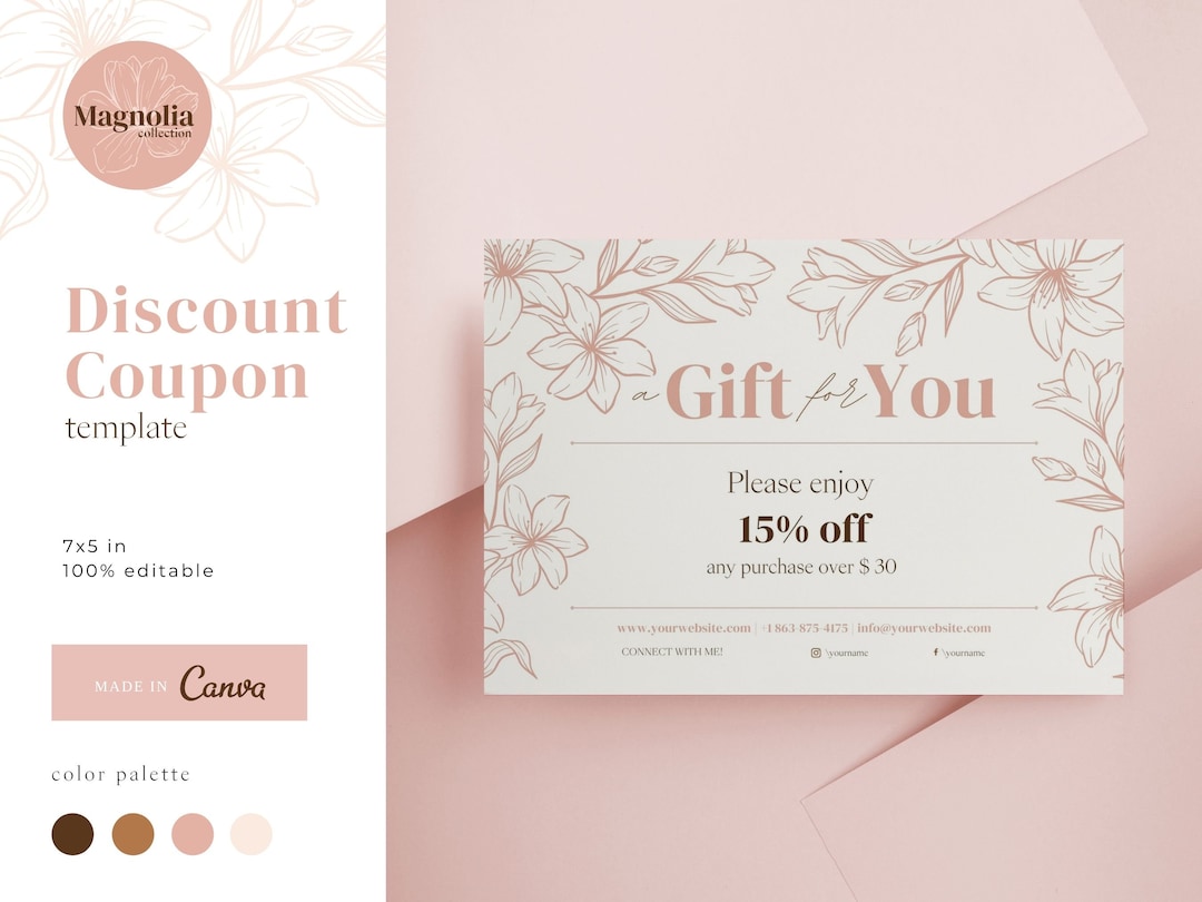 Blush Pink Gift Coupon Template, Floral Editable Voucher, Original Gift