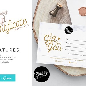 Plantilla de certificado de regalo elegante, vale editable moderno, modelo de tarjeta de regalo original, descarga digital instantánea