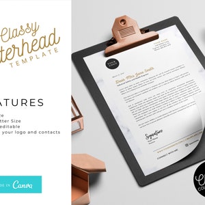 Plantilla de membrete con clase, membrete comercial, membrete editable, membrete personal. Descarga instantánea Canva, A4 y tamaño carta estadounidense