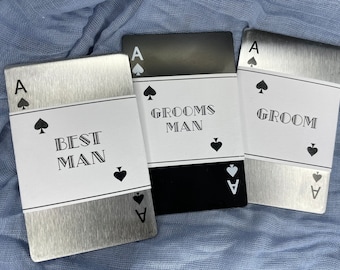 Best Man/Groomsman/Usher/Father of the Bride/Groom Gift - Solid Steel Ace of Spades Playing Card Bottle Opener with Personalised Sleeve