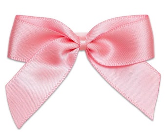 Small Baby Pink Satin Bows | Pack of 3/6/12/24 | Pre-Tied 5cm Wide | Self Adhesive Strip Included