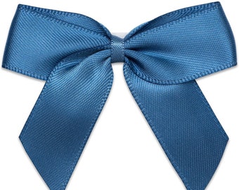 Small Dusty Blue Satin Bows | Pack of 3/6/12/24 | Pre-Tied 5cm Wide | Self Adhesive Strip Included