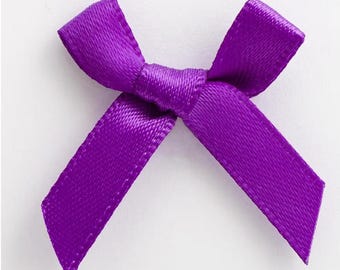 Mini Cadbury Purple Satin Bows | Pack of 10 | Pre-Tied 3cm Wide | Self Adhesive Foam Pads Included