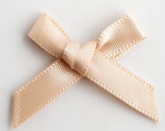 Mini Champagne Ivory Satin Bows | Pack of 10 | Pre-Tied 3cm Wide | Self Adhesive Foam Pads Included