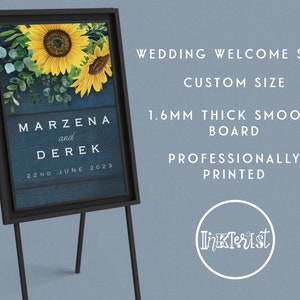 Sunflower Wedding Welcome Sign Personalised Dark Blue Navy & Yellow Sunflowers - Any Size - MIRASOL