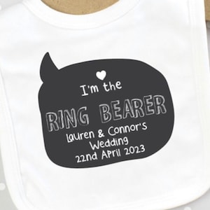Wedding Baby Bib | Personalised | Ring Bearer Black & White with Couples Names and Wedding Date